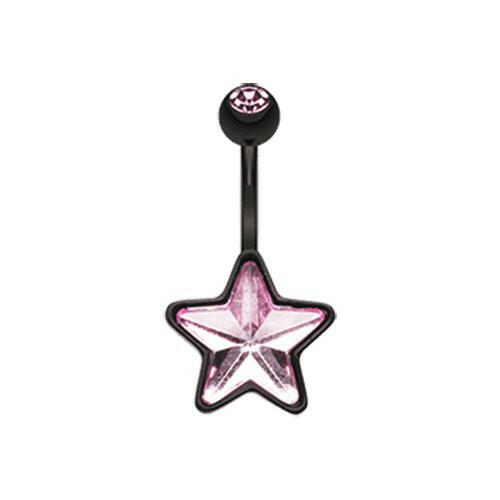 Beaming Star Belly Button Ring Navel Ring Impulse Piercings 14 gauge (1.6mm) Pink