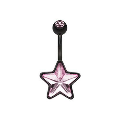 Beaming Star Belly Button Ring Navel Ring Impulse Piercings 14 gauge (1.6mm) Pink