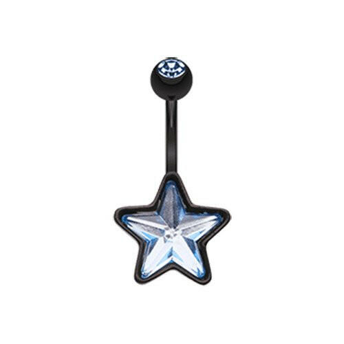 Beaming Star Belly Button Ring Navel Ring Impulse Piercings 14 gauge (1.6mm) Aqua