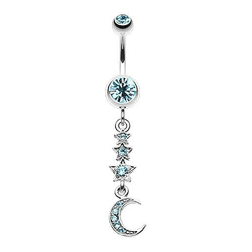 Beaming Stars and Moon Belly Button Ring Navel Ring Impulse Piercings Aqua