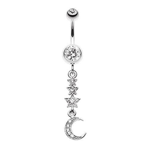 Beaming Stars and Moon Belly Button Ring Navel Ring Impulse Piercings Clear