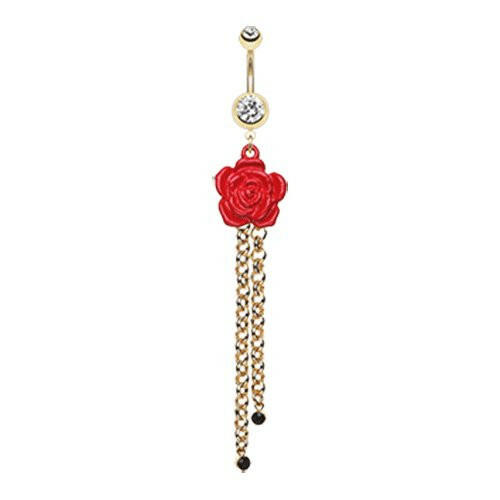 Beautiful Full Bloom Rose Gem Drop Belly Button Ring Navel Ring Impulse Piercings Clear