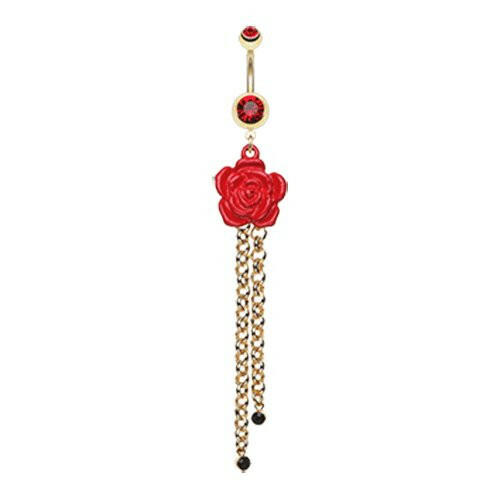 Beautiful Full Bloom Rose Gem Drop Belly Button Ring Navel Ring Impulse Piercings Red