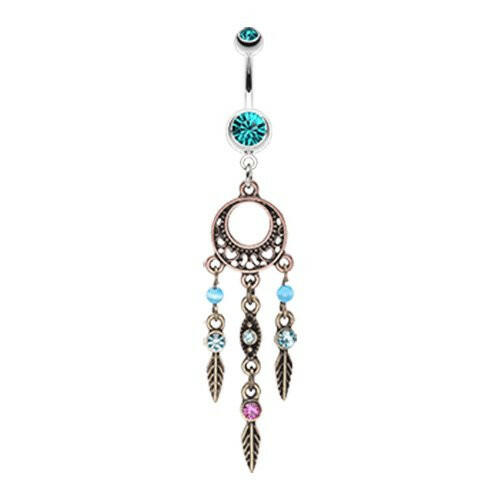 Beautiful Vintage Style Dream Catcher Belly Button Ring Navel Ring Impulse Piercings Teal