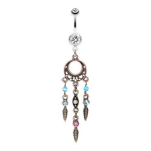 Beautiful Vintage Style Dream Catcher Belly Button Ring Navel Ring Impulse Piercings Clear