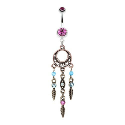 Beautiful Vintage Style Dream Catcher Belly Button Ring Navel Ring Impulse Piercings Fuchsia