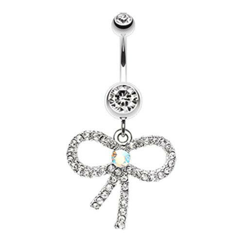 Bedazzle Bow-Tie Ribbon Dangle Belly Button Ring Navel Ring Impulse Piercings Clear