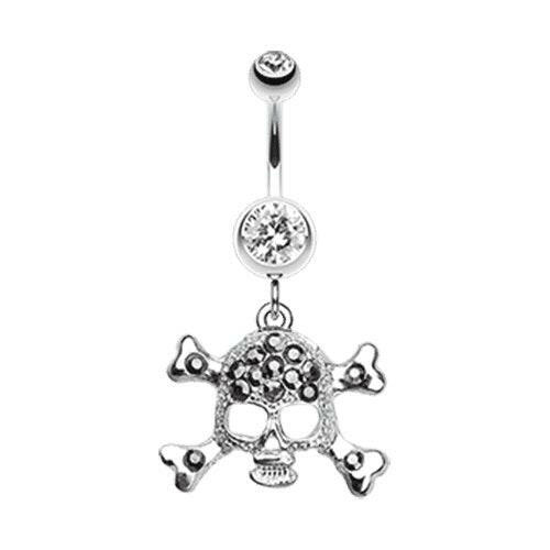 Bedazzled Skull & Cross Bones Belly Button Ring Navel Ring Impulse Piercings Hematite