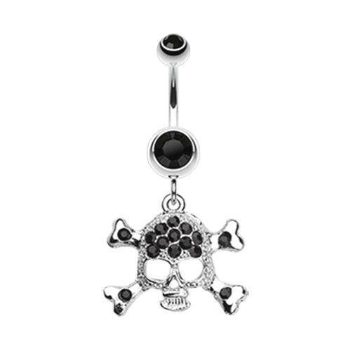 Bedazzled Skull & Cross Bones Belly Button Ring Navel Ring Impulse Piercings Black