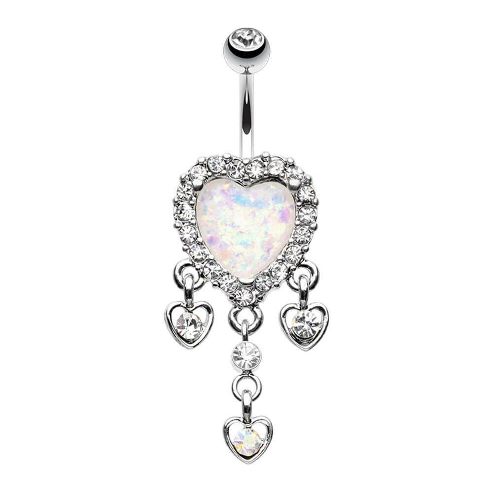 Beloved Heart Opal Dangle Belly Button Ring Navel Ring Impulse Piercings