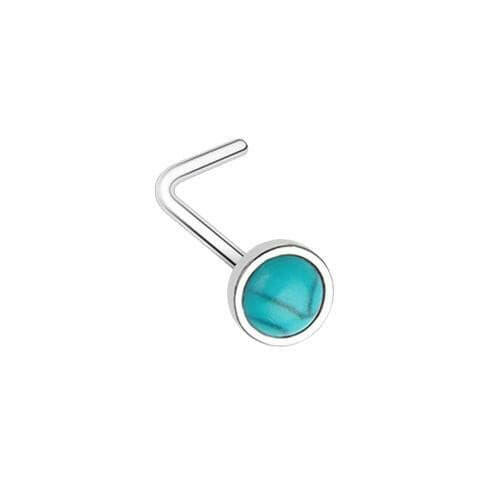 Bezel Set Synthetic Turquoise Stone L-Shape Nose Ring Nose Ring Impulse Piercings