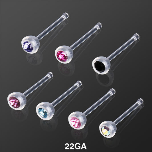 Bio Flex / PTFE Stud Nose Ring with Press Fitted Gem Ball - Skin Metals