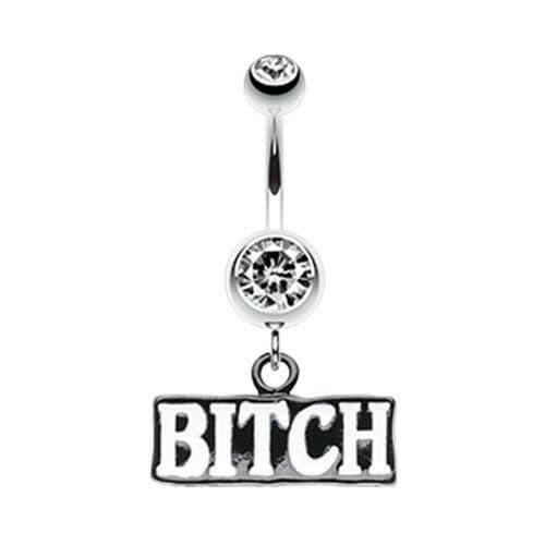 BITCH' Engraved Belly Button Ring Navel Ring Impulse Piercings Clear