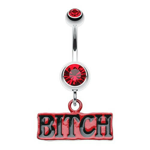 BITCH' Engraved Belly Button Ring Navel Ring Impulse Piercings Red