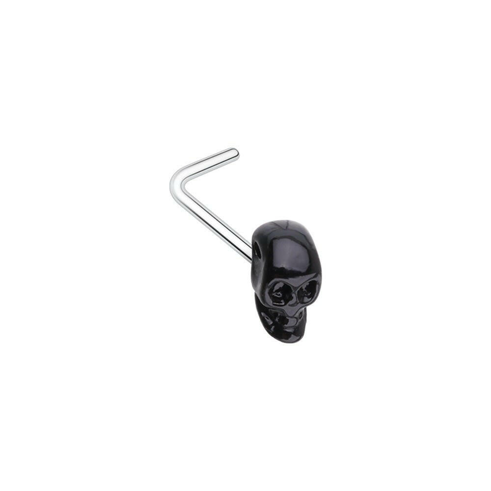 Black 3D Skull Head L-Shape Nose Ring Impulse Piercings