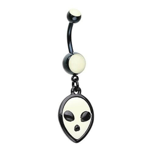 Black Alien Extraterrestrial Glow in the Dark Belly Button Ring Navel Ring Impulse Piercings