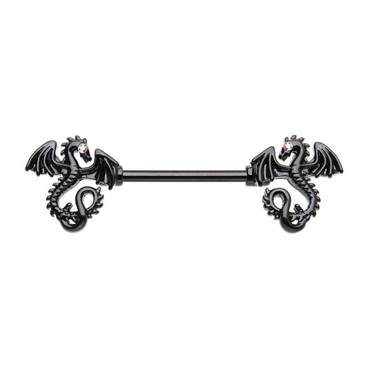 Black Balerion Jeweled Eye Dragon Nipple Barbell Ring Nipple Ring Impulse Piercings