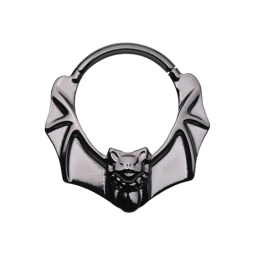 Black Bat Wings Steel Seamless Hinged Clicker Ring Impulse Piercings 16 GA (1.2mm) / 8mm