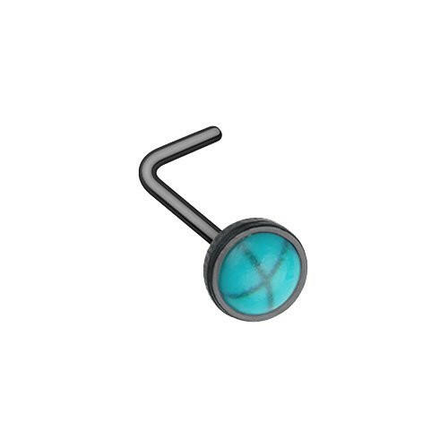 Black Bezel Set Synthetic Turquoise Stone L-Shape Nose Ring Nose Ring Impulse Piercings Default Title