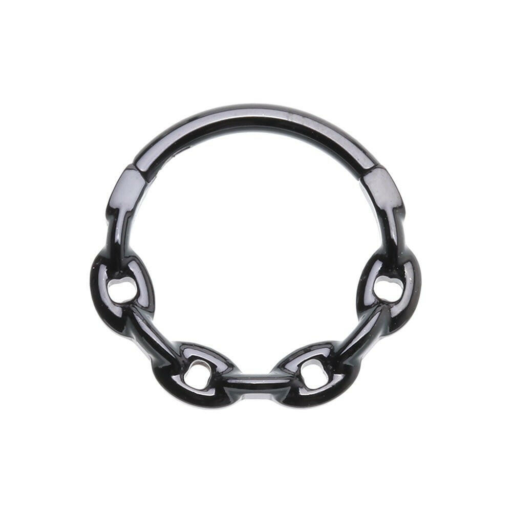 Black Chain Link Steel Seamless Hinged Clicker Ring Impulse Piercings 16 GA (1.2mm) / 8mm