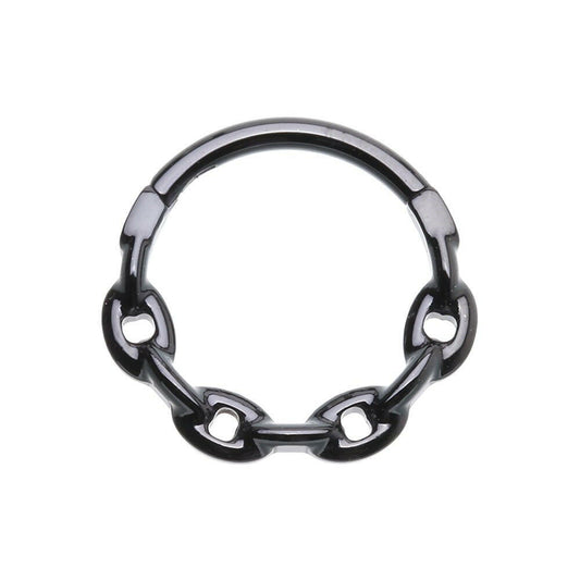 Black Chain Link Steel Seamless Hinged Clicker Ring Impulse Piercings 16 GA (1.2mm) / 8mm