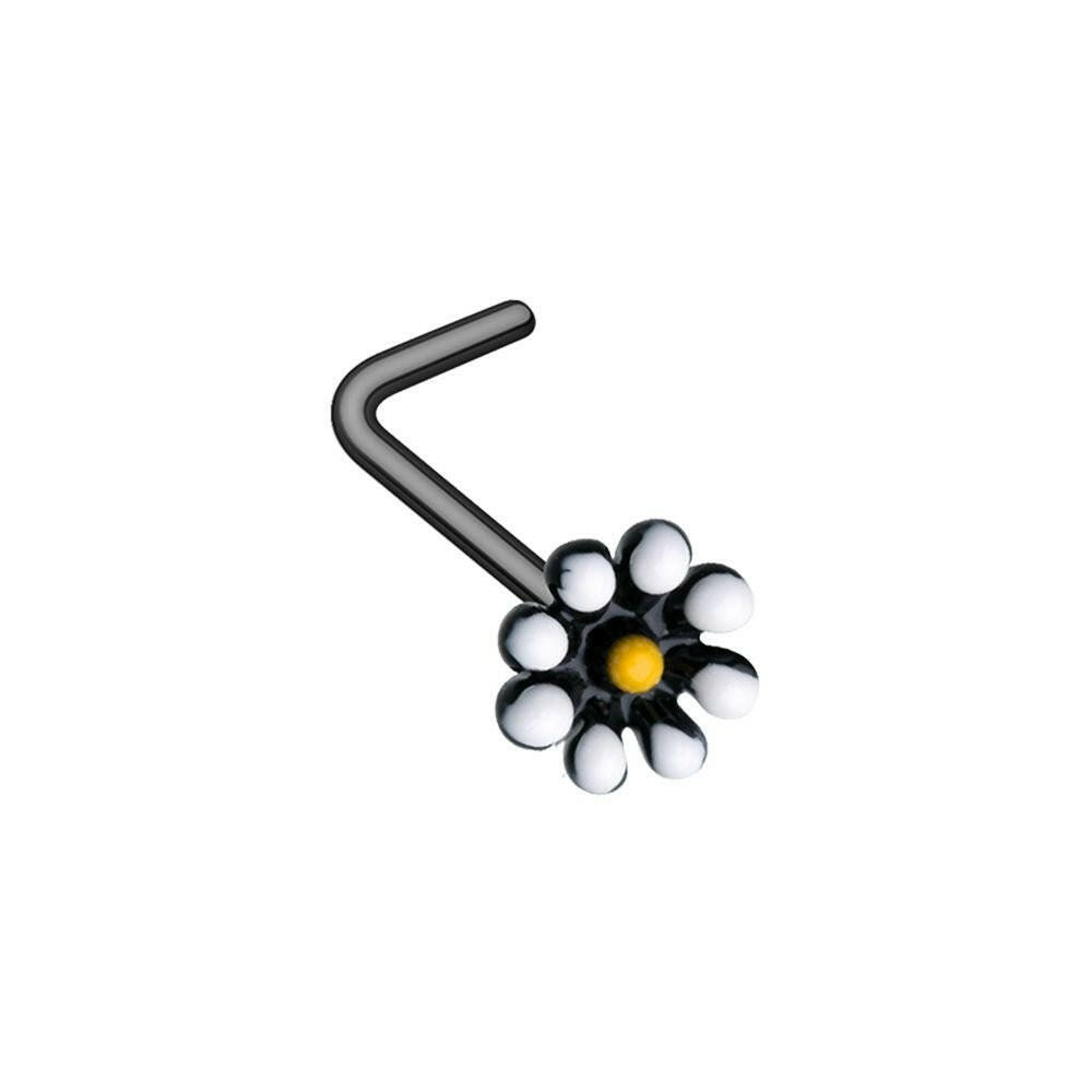 Black Dainty Daisy Enamel L-Shape Nose Ring Nose Ring Impulse Piercings