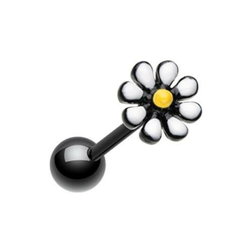 Black Daisy Flower Barbell Tongue Ring Barbell Impulse Piercings