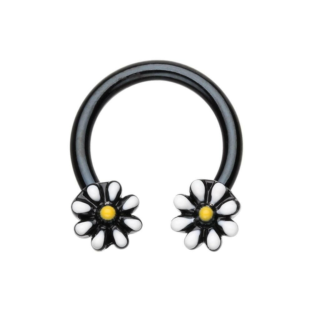 Black Daisy Flower Horseshoe Circular Barbell Circular Barbell Impulse Piercings 16 GA (1.2mm)