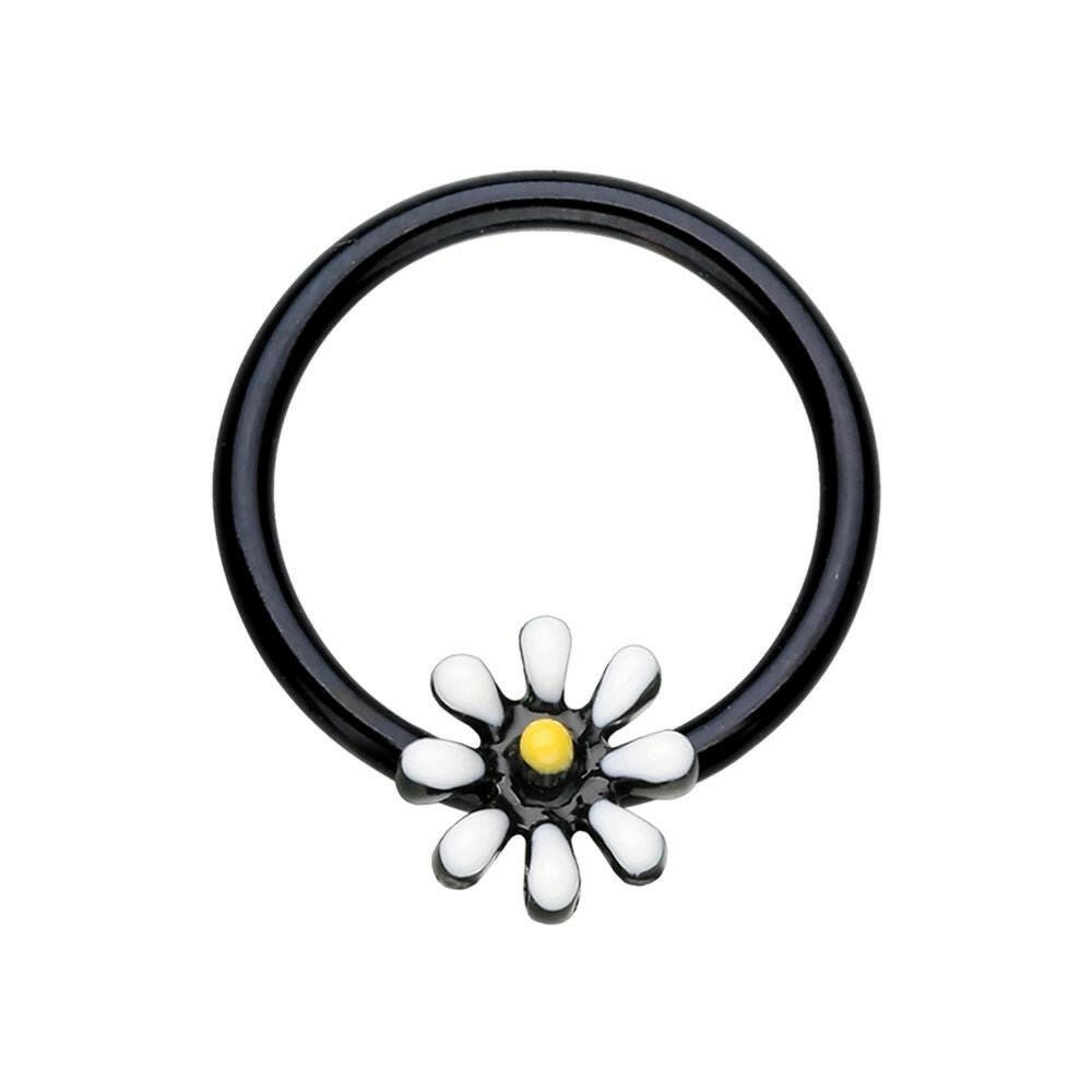 Black Daisy Flower Steel Captive Bead Ring Captive Bead Impulse Piercings 5/16" (8mm)