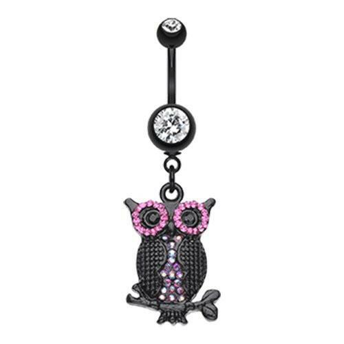 Black Dazzle Owl Belly Button Ring Navel Ring Impulse Piercings