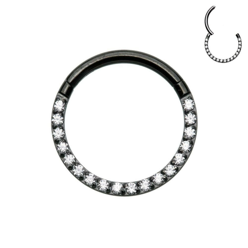 Black Front Facing Multi Gem Steel Seamless Hinged Clicker Ring Septum Ring Impulse Piercings