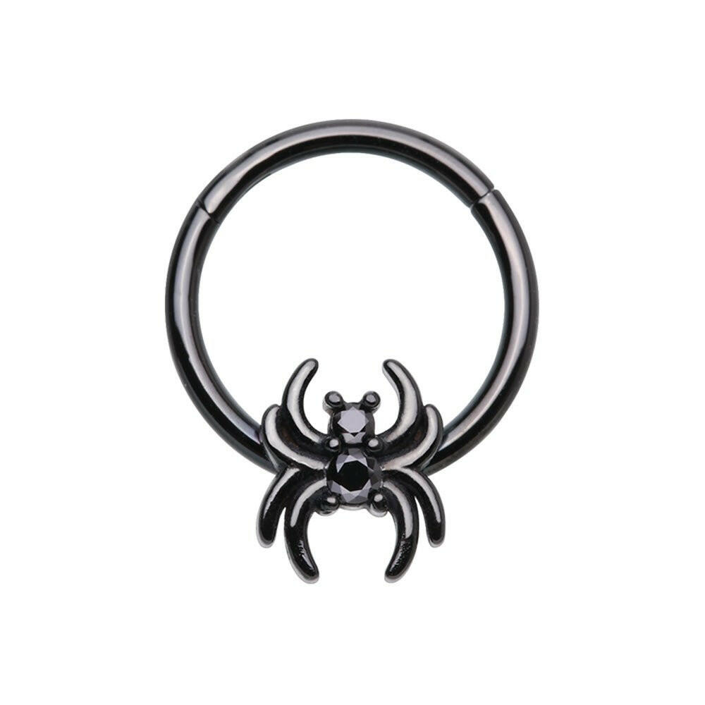 Black Gem Spider Steel Seamless Hinged Clicker Ring Clicker Ring Impulse Piercings 5/16" (8mm)