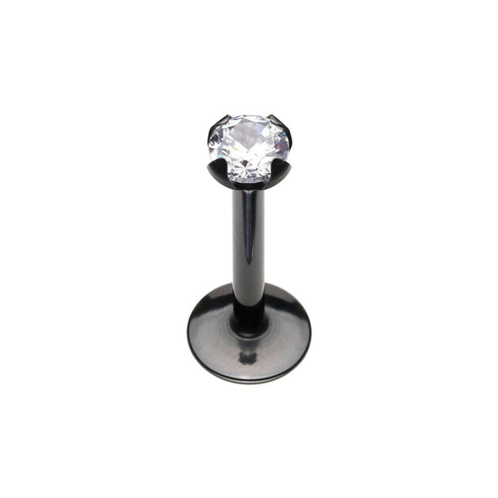 Black Internally Threaded Prong Set Gem Top Steel Labret Monroe Labret Impulse Piercings 5/16" (8mm) 1/16" (1.5mm)