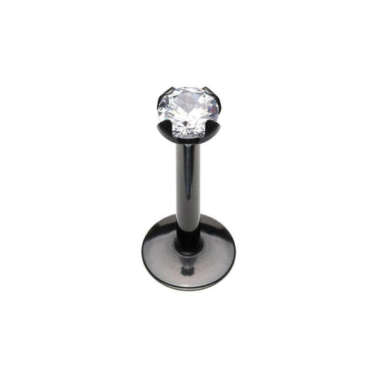 Black Internally Threaded Prong Set Gem Top Steel Labret Monroe Labret Impulse Piercings 5/16" (8mm) 1/16" (1.5mm)