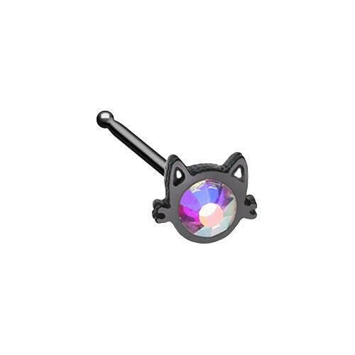 Black Iridescent Cat Silhouette Face Nose Stud Ring Nose Ring Impulse Piercings Default Title