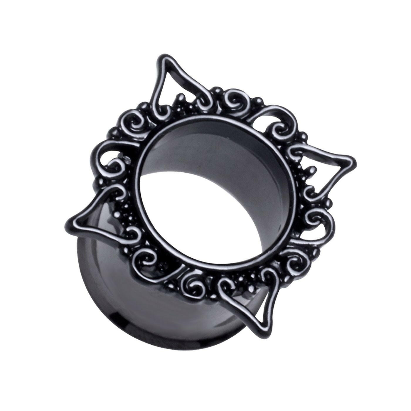 Black Medieval Filigree Double Flared Ear Gauge Tunnel Plug Earrings Plug Earrings Impulse Piercings 2 GA (6.5mm)