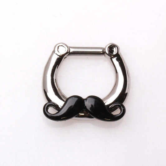 Black Mustache Septum Clicker 316L Surgical Steel