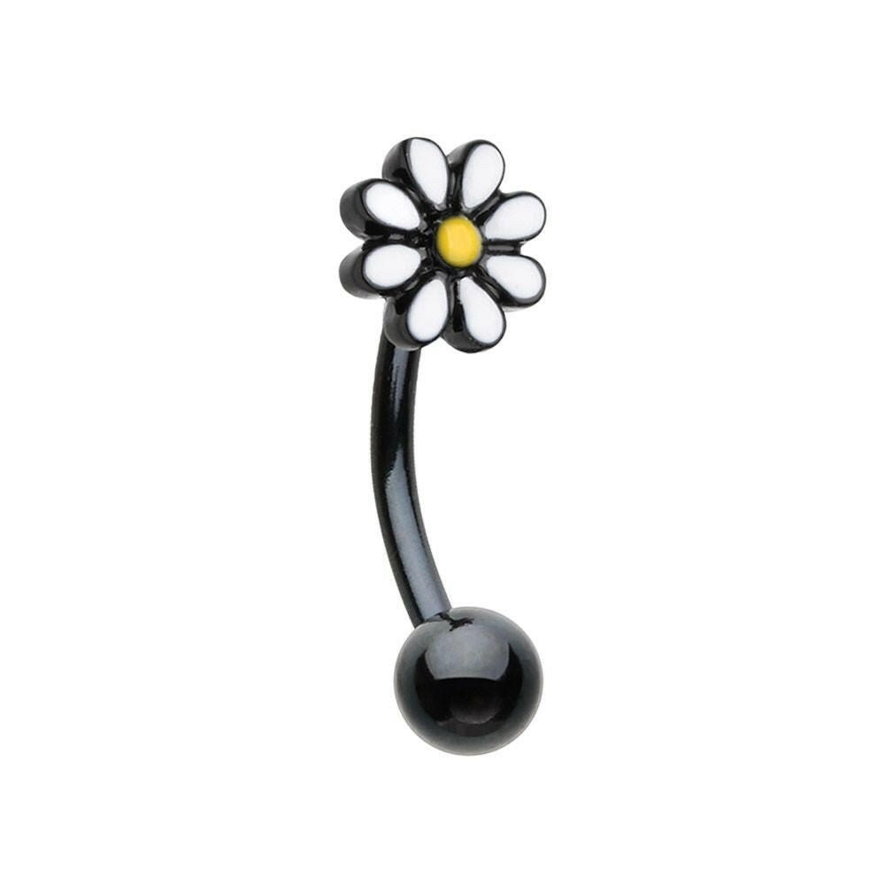 Black One Daisy at a Time Enamel Curved Barbell Eyebrow Ring Curved Barbell Impulse Piercings