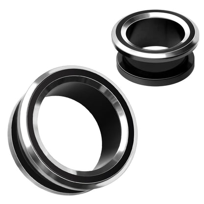 Black Steel Two Tone Screw Fit Tunnel Plug Pair