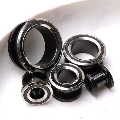Black Steel Two Tone Screw Fit Tunnel Plug Pair