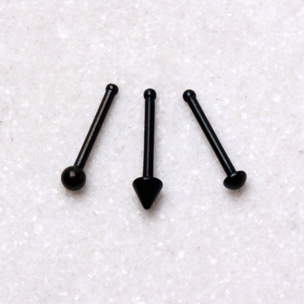 Black PVD Plated Nose Bone with Ball, Spike, or Dome - Skin Metals