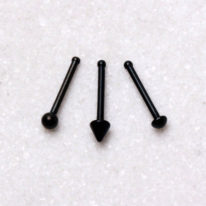Black PVD Plated Nose Bone with Ball, Spike, or Dome - Skin Metals