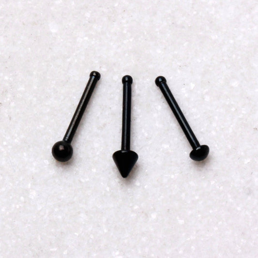 Black PVD Plated Nose Bone with Ball, Spike, or Dome - Skin Metals
