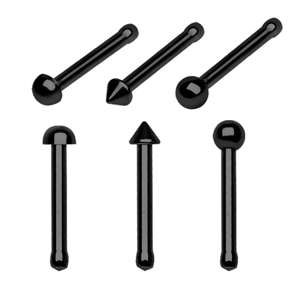 Black PVD Plated Nose Bone with Ball, Spike, or Dome - Skin Metals