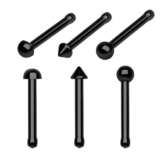 Black PVD Plated Nose Bone with Ball, Spike, or Dome - Skin Metals