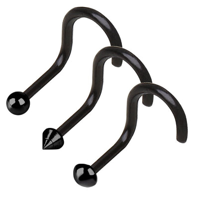 Black PVD Plated Nose Screw with Ball, Spike, or Dome - Skin Metals