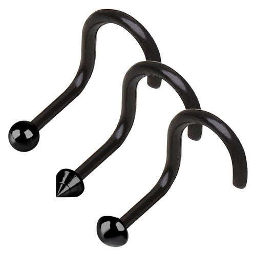 Black PVD Plated Nose Screw with Ball, Spike, or Dome - Skin Metals