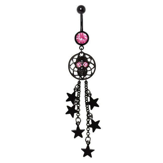 Black PVD Plated Alien Skull and Stars Dangle Navel Ring