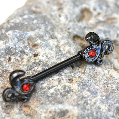 Black PVD Plated Cobra Snake Nipple Bar Nipple Ring Impulse Piercings