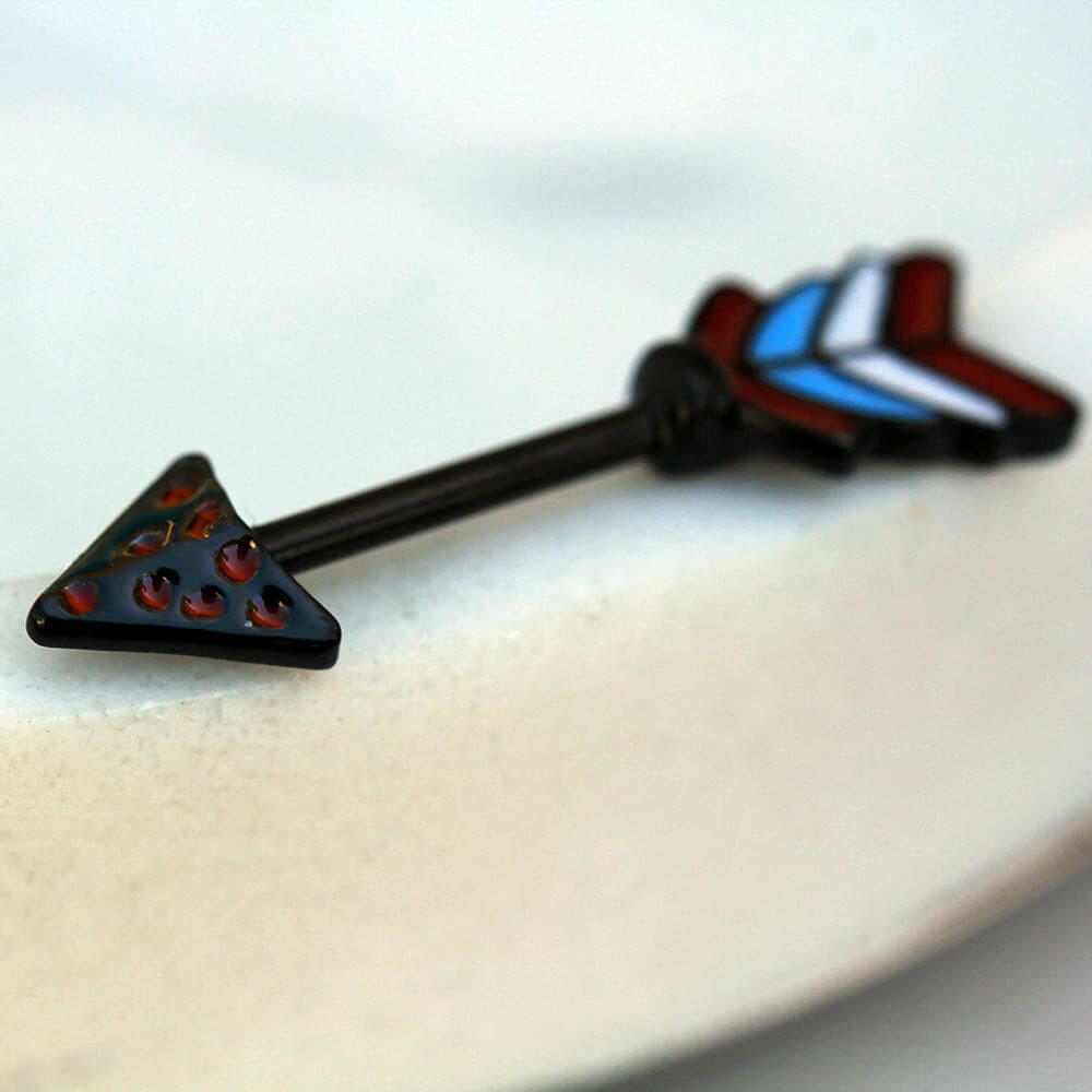 Black PVD Plated Colorful Feather Arrow Nipple Bar Nipple Ring Impulse Piercings